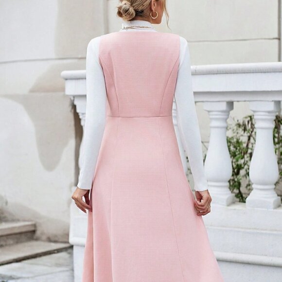 Pink Preppy Womens Flap Pocket Button Front Dress - Picture 3 of 5